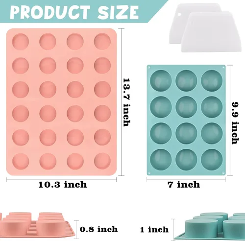 Vista 3 de Juego de Moldes para Puck de Pastel, Moldes de Silicona para Pasteles Cubiertos de Chocolate, Moldes Redondos para Cake Pops de 24 Cavidades con 2