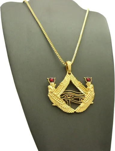 Vista 7 de Shiny Jewelers USA Colgante de hip-hop con ojo de piedra roja egipcia para hombre, caja de 24 pulgadas, collar de cadena de cuerda
