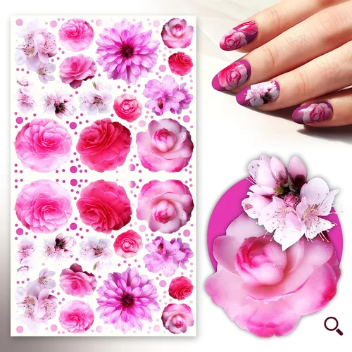 Vista 8 de Pegatinas para uñas (5 hojas) FLONZNAIL Cherry Sakura Real Photo Flowers Garden Vintage Style Ocho