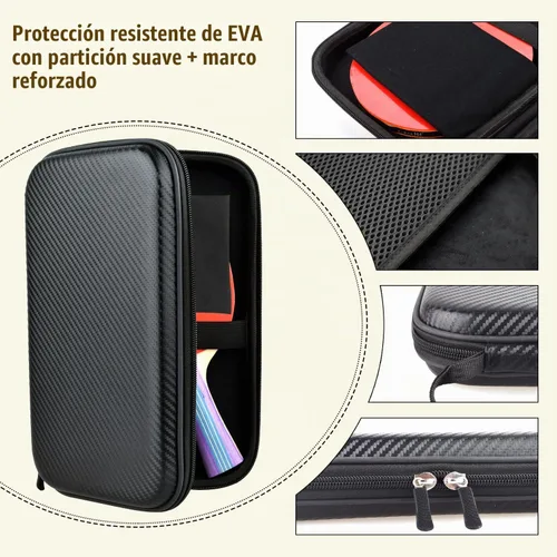 Vista 4 de Rintifia® Funda de ping-pong para palas de ping pong, bolsa de almacenamiento rígida para 2 paletas y múltiples pelotas - anticaídas, antidesgaste