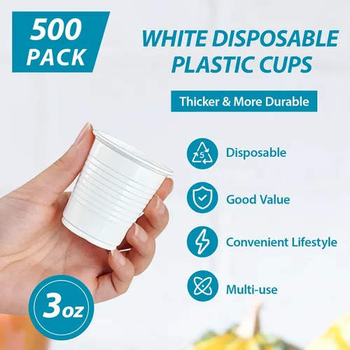 Vista 4 de Lilymicky Paquete de 500 vasos de plástico desechables de 3 onzas, vasos de baño de plástico de 3 onzas, pequeños chupitos de fiesta de gelatina