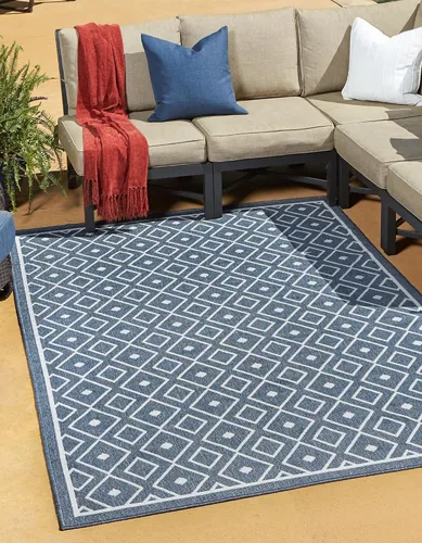 Vista 16 de Unique Loom Outdoor Trellis Collection - Alfombra de área Kafes (2 x 6 pies 1 pulgada, gris/marfil)
