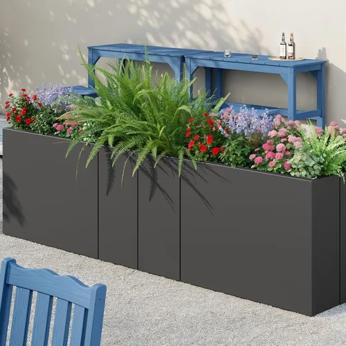 Vista 8 de Stoog - Macetero alto rectangular de metal de 38" - Macetero para todo clima para uso en interiores/exteriores, con estante extraíble y diseño Negro