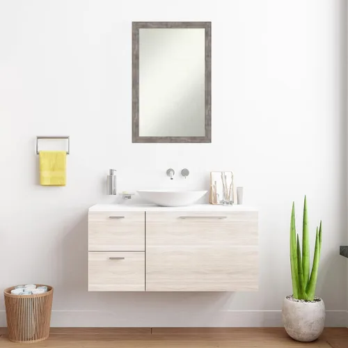 Vista 187 de Amanti Art Silver Bathroom Mirror for Over Sink, 26x35 Custom Made Marred Pewter Rectangle Vanity Mirror, Large Casual Wood Frame, Hangs Horizonally