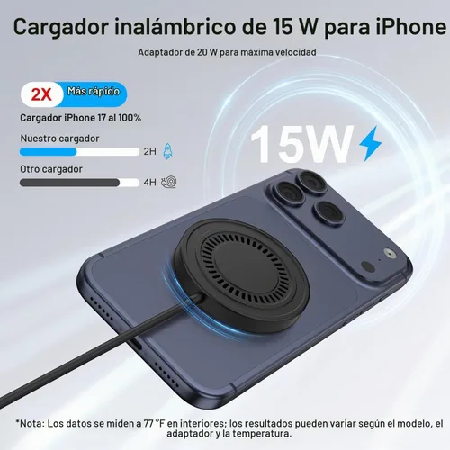Vista 2 de Cargador inalámbrico magnético para iPhone 17e Mag-Safe, 2 unidades, cargador inalámbrico magnético de 15 W, almohadilla de carga rápida para iPhone
