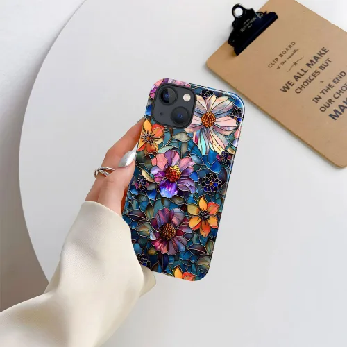 Vista 7 de Funda compatible con iPhone 13, compatible con MagSafe, funda híbrida de 2 capas con prevención de caídas brillante para niñas y niños, arte floral