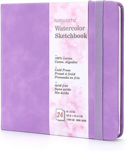 Vista 12 de tumuarta Cuaderno de bocetos de acuarela cuadrado, 6x6”, 140 LB, 300GSM, papel 100% algodón, prensado en frío, 24 hojas, 48 páginas, diario