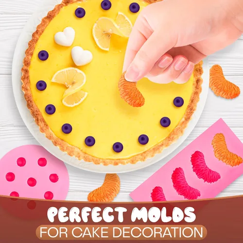 Vista 7 de 5 moldes de frutas de silicona, mini moldes de goma de silicona de 1 pulgada con 5 formas realistas de moldes de frutas 3D, diseño de fácil