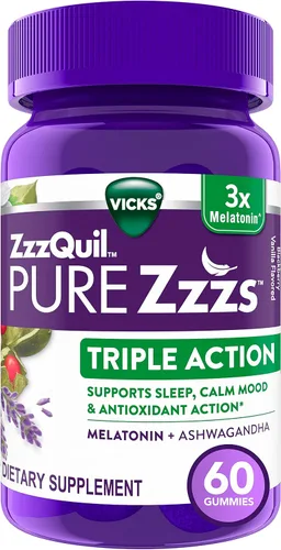 Vista 7 de ZzzQuil PURE Zzzs Triple Acción, Gomitas de Melatonina, Melatonina 6mg, 3X Melatonina, Ayuda para Dormir con Ashwagandha, Tranquilidad, Acción