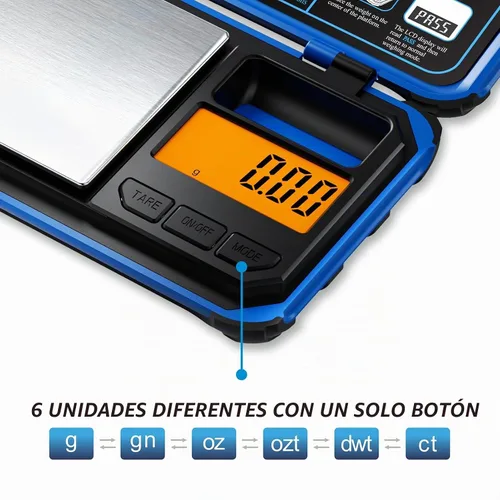 Vista 2 de Báscula de bolsillo de precisión, 200 gx0.0.04 oz escala de gramos de joyería Báscula digital para alimentos con pantalla LCD, conversiones de 6