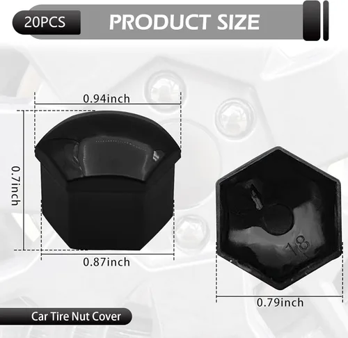 Vista 2 de 20 cubiertas para tuercas de neumáticos, tapas hexagonales de 0.67 pulgadas con herramienta de extracción, tapas de tuercas centrales de rueda a