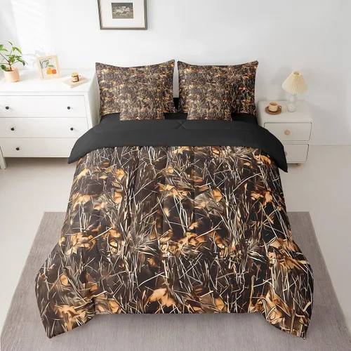 Vista 9 de Feelyou Juego de edredón botancial de camuflaje con bandera estadounidense Negro Marrón Oscuro
