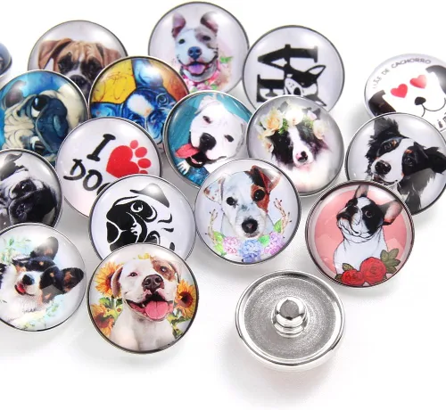 Vista 3 de 20 dijes a presión para perro, 0.709 in, intercambiables, para joyería, collar, pulsera, botones de cristal