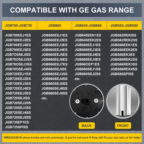 Vista 2 de WB03X24818 - Pomo de estufa de gas para estufa G-E - Perillas de estufa de acero inoxidable G-E para JGB645EEK1ES JGB660EEJ1ES JGB700EEJ1ES