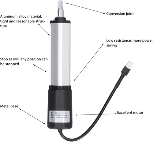 Vista 2 de Actuador micro lineal de 12 V CC de 4 pulgadas, mini actuadores de movimiento eléctricos pequeños 100N, velocidad impermeable, actuador