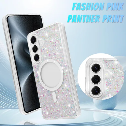 Vista 484 de Bonoma - Funda compatible con Samsung Galaxy S21 Plus, diseño de corazón con purpurina, color rosa Support for MagSafe, Plating Magnetic Case TPU