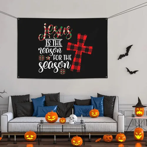Vista 3 de Cartel de Jesús es la razón de la temporada navideña de 47 x 71 pulgadas, pancarta de fondo para decoración de bienvenida para bodas, fiestas y patio