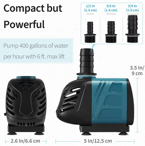 Vista 3 de Uniclife Bomba de agua sumergible y en línea de 400 GPH para acuario, 30 W, 6 pies de altura, CA de 120 V, silenciosa, ajustable, bomba de retorno