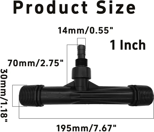 Vista 2 de 2 inyectores de fertilizante Venturi de 1 pulgada, tubo mezclador de riego de plástico negro, dispositivo de sistema de agua agrícola para jardín