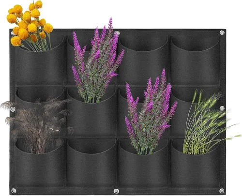 Vista 13 de Bolsas de cultivo colgantes para plantar, 9 bolsillos para colgar en la pared, bolsa de cultivo vertical para jardín interior y exterior, contenedor