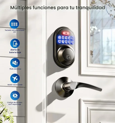 Vista 4 de Veise RZ-C Cerradura de puerta de entrada sin llave con 2 manijas
