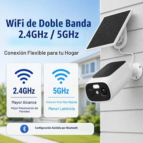 Vista 7 de 4pc 2.4/5GHz Solar Security Cameras Wireless Outdoor, Dual Panels Blanco
