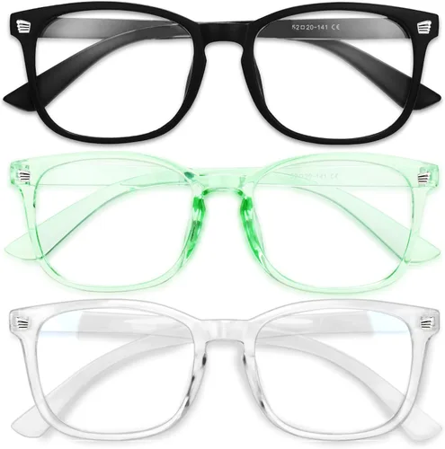 Vista 21 de Gaoye - Paquete de 3 anteojos de bloqueo de luz azul, falsos, cuadrados, de moda, anti rayos UV, para computadora, juegos, para mujeres/hombres
