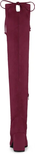 Vista 3 de Allegra K Botas altas por encima de la rodilla con tacón grueso y punta redonda para mujer