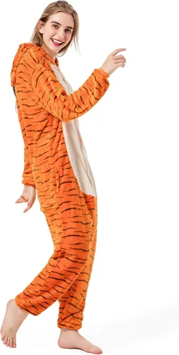 Vista 5 de Griong Fit Snug Adult Onesie Costume Pajamas, Unisex Flannel Cosplay Animal One Piece Halloween Sleepwear Homewear