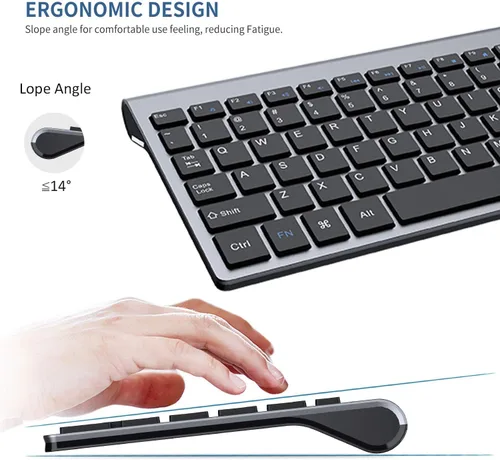 Vista 3 de FENIFOX Teclado y mouse inalámbricos, USB 2.4 GHz, silencioso, silencioso, perfil bajo, compacto, tamaño completo, plano, delgado, portátil