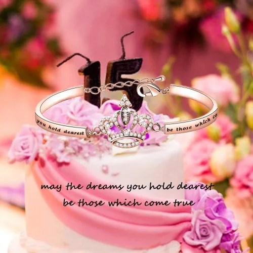 Vista 6 de LQRI Regalo de quinceañera Sweet 15 Gift Princess Crown Bracelet May the Dreams You Hold Dearest Be Those 15th Birthday Gift
