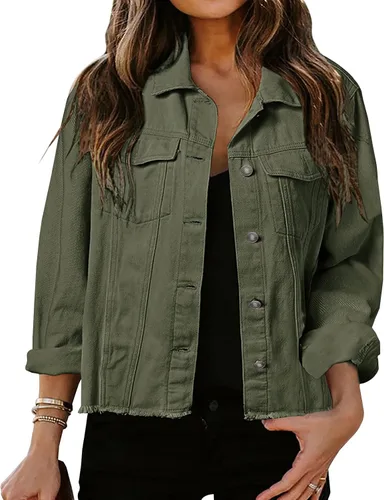Vista 14 de Chaqueta de mezclilla para mujer, desgastada, con botones, con bolsillos.