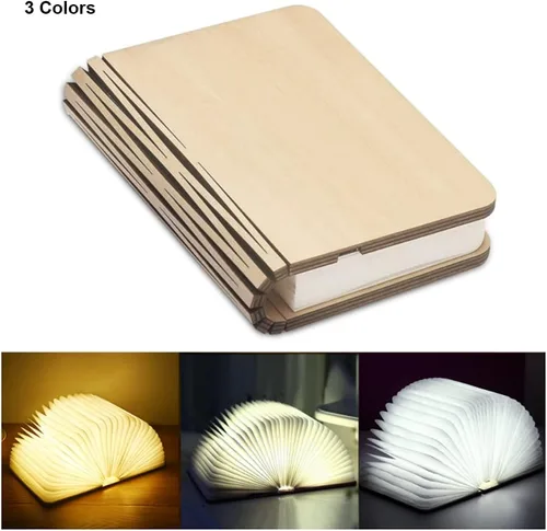 Vista 3 de tooloflife Lámpara de libro plegable novedad lámpara de mesa de madera portátil luz de escritorio LED linterna de papel con USB recargable
