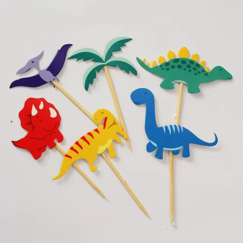 Vista 6 de Decoración para cupcakes de dinosaurio, 24 piezas de adornos para cupcakes de dinosaurio, decoración de pastel de dinosaurio
