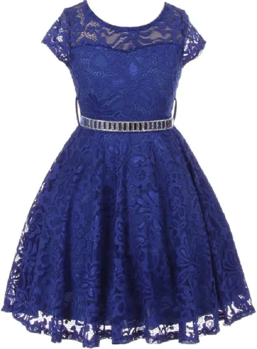 Vista 25 de Little Girl - Vestido de niña con manga de encaje y cinturón de piedras