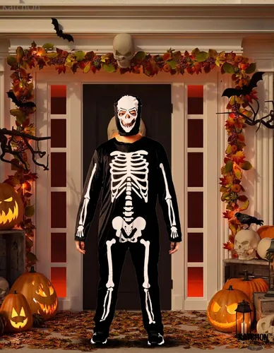 Vista 6 de KatchOn, Disfraces de esqueleto de Halloween para hombre, traje de esqueleto para hombre, overoles de Halloween para hombre, fiesta de disfraces