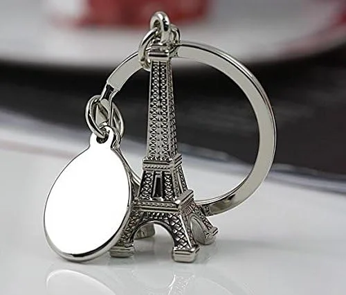 Vista 3 de wpeng decoración preciosa 3d Souvenir Llavero en París la torre Eiffel en Francia (plata)