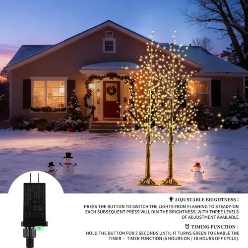 Vista 3 de Juego de árbol de abedul iluminado de 2 a 4 pies con 500 luces LED blancas Árboles negros