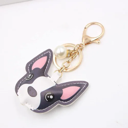 Vista 4 de JINZHOUFZ Llavero colgante de piel sintética para mujer, niña, novia, colgante de bolsa, llavero para llaves de coche, regalo para ella, BULLDOG