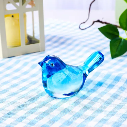 Vista 6 de YWHL Figuras de pájaros azules de cristal hechas a mano, regalos de animales para amantes de los pájaros, mujeres y hombres, pájaros de cristal