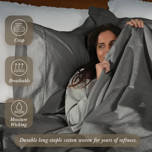 Vista 3 de Threadmill Sábanas para Cama Individual – 800 Número de Hilos Jacquard Celine Gris Oscuro, 100% Algodón Natural Juego de Cama de 3 Piezas a Rayas