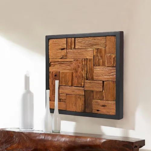 Vista 14 de Warmaxx Decoración de pared de madera de teca rústica de 17 x 17 pulgadas, decoración de pared de granja para el hogar, oficina, dormitorio