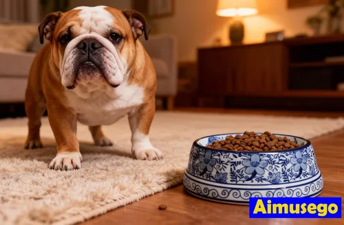 Vista 3 de Aimusego Plato chino de cerámica azul de 6.7 pulgadas para alimentos y agua para perros pequeños y medianos/gatos, tazón antideslizante de porcelana