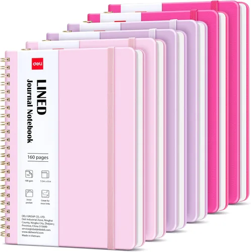 Vista 11 de deli Paquete de 6 cuadernos con espiral rayados, 160 páginas, A5 (5.5 x 8 pulgadas), cuaderno de escritura de tapa dura, diario encuadernado