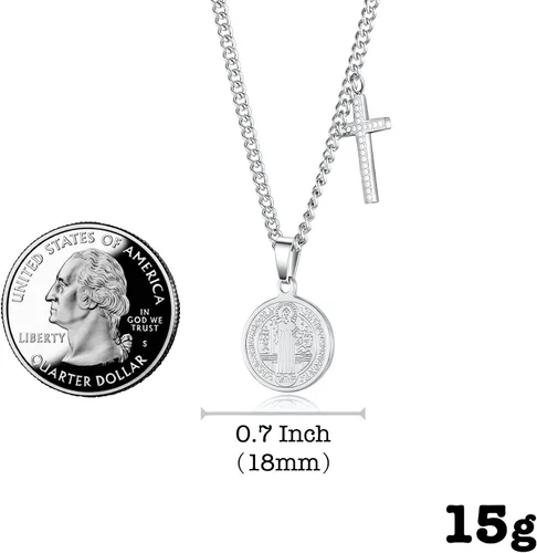 Vista 4 de Sifity - Collar con colgante de oro con cruz de acero de titanio con colgante de oración del Señor cadena religiosa 220in para hombres niños