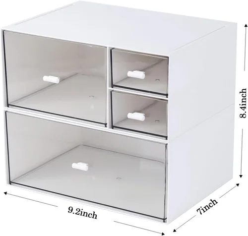 Vista 3 de MILULUGO Organizador de escritorio con 4 cajones, organizador de maquillaje, caja de almacenamiento de escritorio, caja de almacenamiento