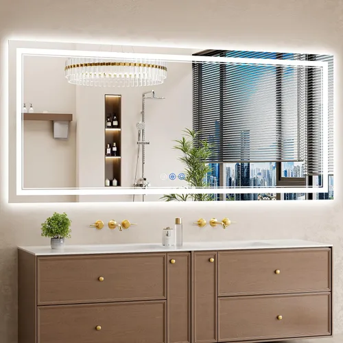 Vista 30 de Espejo de baño LED de 22 x 30 pulgadas con luces, antiniebla, retroiluminado + luz frontal, regulable, espejo de tocador LED para pared, espejo