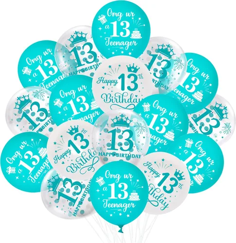 Vista 7 de Globos de cumpleaños número 10, paquete de 45 decoraciones de cumpleaños de dos dígitos, color turquesa, juego de globos de látex azul y blanco