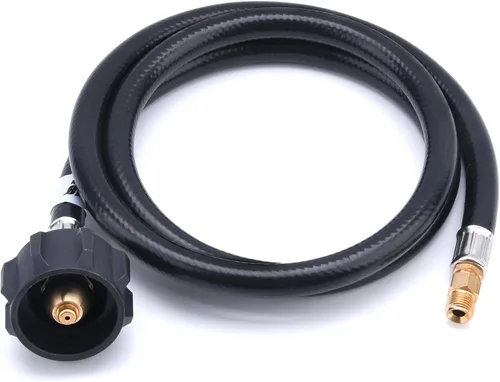 Vista 3 de GasSaf Manguera de propano de 4 pies para RV, manguera conector pigtail de propano QCC1 - conector ACME x 1/4" macho invertido con estriado