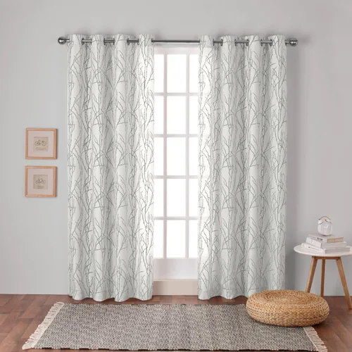 Vista 8 de Exclusive Home Branches - Par de paneles de cortinas de mezcla de lino con ojales, 54 x 84 pulgadas, negro
